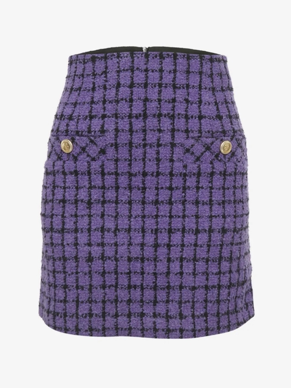 Sandro Purple and Black Tweed Plaid Mini Skirt